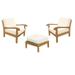 Napa 3 Pc Lounge Chair Set: 2 Lounge Chairs & Ottoman With Cushions in Sunbrela Fabric #5404 Canvas Natural