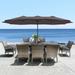 Clihome 15Ft Double-Sided Patio Market Umbrella with Base Coffee