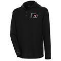 Men's Antigua Black Philadelphia Flyers Strong Hold Long Sleeve Henley Hoodie T-Shirt