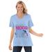 Plus Size Women's Disney Short Sleeve V-neck Eeyore Mood Tee by Disney in Blue Eeyore (Size L)