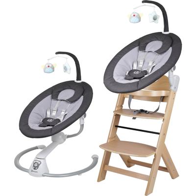 Hochstuhl BABYGO "Family Homey Set, natur/dunkelgrau", Baby, beige (natur, dunkelgrau), Stühle Hochstuhl, mit elektrischer Babywippe inkl. Spielbogen Image