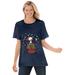 Plus Size Women's Peanuts Short Sleeve Christmas Snoopy Tee by Peanuts in Navy Christmas Snoopy (Size M)