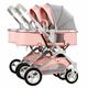 2 Baby Strollers Carriage for Newborn, Twins Stroller for Infant and Toddler Can Sit Lie Detachable Pushchair Folding Double Prams Trolley Portable Strollers with Mosquito Net (Color : Pink)