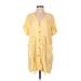 Zara Casual Dress - Shift V-Neck Short sleeves: Yellow Solid Dresses - Women's Size X-Small