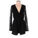 Minkpink Casual Dress - Mini Plunge Long sleeves: Black Print Dresses - Women's Size Medium