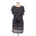 BLL NYC Casual Dress - Mini Scoop Neck Short sleeves: Blue Paisley Dresses - Women's Size Large - Print Wash