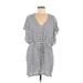 Lands' End Casual Dress - Mini V-Neck Short sleeves: Gray Stripes Dresses - Women's Size Medium