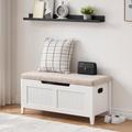 Winston Porter Storage Chest Bench Wood/Manufactured Wood in Gray/White/Brown | 18.1 H x 39.4 W x 15.7 D in | Wayfair