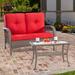 Winston Porter Letosha 2 - Person Outdoor Seating Group w/ Cushions Synthetic Wicker/All - Weather Wicker/Wicker/Rattan in Red | Wayfair