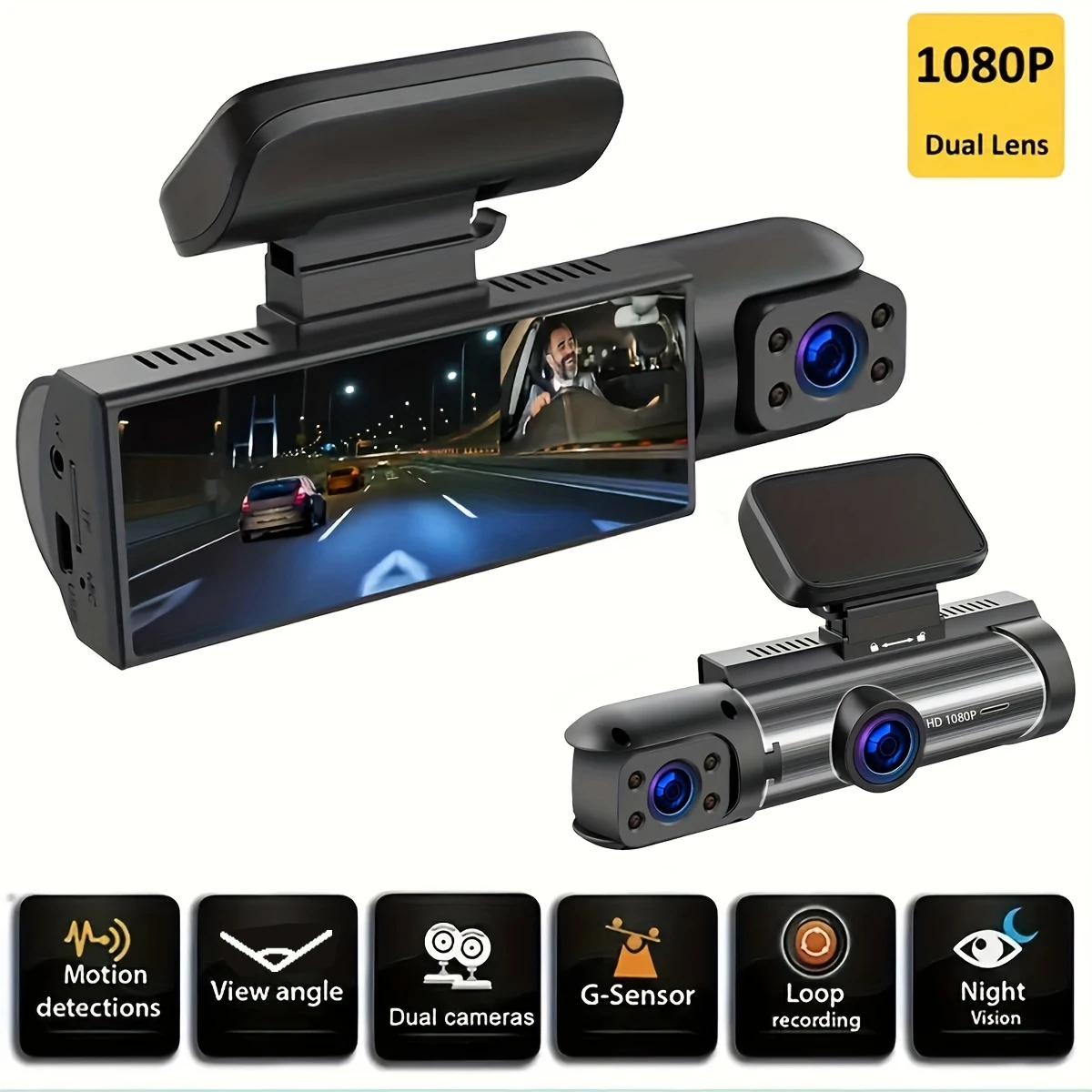 NTTAMHM 1080P double caméra, caméra de tableau de bord pour voitures, avant et intérieure, caméra de voiture avec Vision nocturne IR, enregistrement en boucle, DVR de voiture grand angle