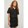 Klassische Bluse URBAN CLASSICS "Damen Ladies Crochet Lace Resort Shirt" Gr. XXL, schwarz (black) Damen Blusen