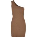 Stillkleid URBAN CLASSICS "Damen Ladies Rib One Shoulder Dress" Gr. L, US-Größen, grün (darkkhaki) Damen Kleider