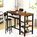 3 Piece Bar Dining Table Set, Modern Counter Height Dining Pub Set with 2 Upholstered Bar Stools and 4 Open Storage Shelves