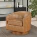 Faux Leather Wood Base Barrell Swivel Chair