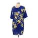 Darling Casual Dress - Shift Scoop Neck Short sleeves: Blue Floral Dresses - Women's Size Large