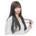 Jiyugala Human Hair Wig Brown Dyed Blue Wig Women s Full Headgear Long Dyed Air Bangs Straight Hair Elastic Mesh Wig Set Headband Wigs