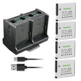 Kastar 4-Pack Battery and Quadruple Charger Compatible with Canon NB-8L NB8L NB-8LH NB8LH Battery Canon CB-2LA CB-2LAE Charger