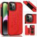 TECH CIRCLE Case for iPhone 15 (2023) Cell Phone - [Embossed Butterfly Tree Design] PU Leather Protective Cute Back Cover Shell Case with Snap Card Holders Red