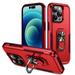 TECH CIRCLE Multifunctional Case for iPhone 15 Pro (2023) 6.1 [Built-in Kickstand & Phone Ring Holder] [Compatible with Magnetic Charger] Lightweight Shockproof Rugged Cover Shell Red Rose