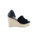 Steve Madden Wedges: Espadrille Platform Casual Black Solid Shoes - Women's Size 6 - Peep Toe