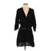 Khush Casual Dress - Mini Plunge 3/4 sleeves: Black Print Dresses - Women's Size Small
