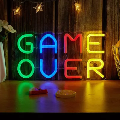 Chapel-Buy Game Over LED Neon Sign USB 62 Night Light 3D Wall Art Game Room Bedroom Living