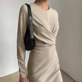 Robe crayon drapée décontractée pour femme coupe droite coupe couvertes taille serrée adaptée au