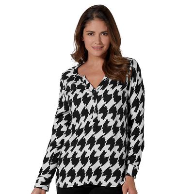 Masseys Button-Front Peasant Top (Size M) Houndstooth, Rayon