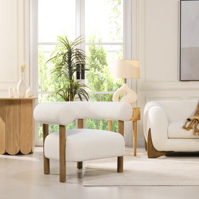 Fuji 37" Mid Century Modern Barrel Boucle Sherpa Accent Arm Chair