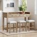 4-Piece Dining Bar Table Set w/USB Charging/Drawers Wood Table & 3 Cushion Stool for Kitchen Dining Room, Space-Efficient Design
