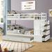 Twin Over Twin Wood Bunk Bed with Drawers, Trundle & Staircase, White