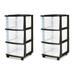 Homz Plastic 3 Drawer Medium Storage Tower, Clear Drawers & Black Frame (2 Pack) - 7.21