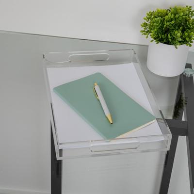 Martha Stewart Acrylic Desktop Letter Tray Organizer with Handles and Anti-Slip Feet
