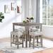 Modern Rustic 5 Pieces Dining Table Set with Counter Height Table and 4 Upholstered Stools Chairs for Kitchen Dining Room