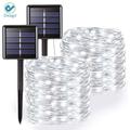 Deago 2 Pack Solar String Light 100LED 33ft 8 Modes Solar Christmas Lights Copper Wire Lights Waterproof for Gardens Wedding Party Homes Xmas Outdoors (White)