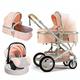 Baby Stroller Carriage for Toddler & Infant, 3 in 1 High View Newborn Stroller for Baby Girl & Boy, Baby Pram Pushchair Reversible Bassinet with Mosquito Net, Foot Cover (Color : Pink)