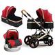 Baby Stroller Carriage for Toddler & Infant, 3 in 1 High View Newborn Stroller for Baby Girl & Boy, Baby Pram Pushchair Reversible Bassinet with Mosquito Net, Foot Cover (Color : Red)