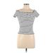 Trafaluc by Zara Short Sleeve Top Gray Stripes Boatneck Tops - Women's Size Large