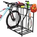 3 Bike Stand Rack with Storage â€“ Great for Parking Road Mountain Hybrid or Kids Bikes â€“ Garage Organizer - Helmet - Sports Storage Station - Black