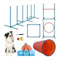 Dog Agility Exercise Set Portable Dog Agility Training Equipment with Adjustable High Hurdle and 2 Balls Durable Pet Outdoor Games with Extended Tunnel and Jumping Ring for Dog Agility Course