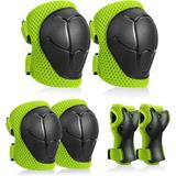 Happon Kids Knee Pads Elbow Pads Wrist Guards Skateboard Pads Adjustable Straps Protect Beginners Skateboards Cycling 6 in 1 Protective Gear Set for 3-7 Year Old Green