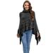 Women s Turtleneck Poncho Sweater Shawls Capes Irregular Fringed Hem Pullover Capelet Wrap Coats with Pearl Decoration