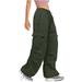 RYRJJ Parachute Pants for Women Baggy Cargo Pants Multi-Pocket Elastic Low Rise Y2K Pants Teen Girls Wide Leg Jogger Trousers Streetwear Army Green S