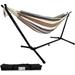Double Hammock With Steel Stand - Max 600 Lbs (A- White/Coffee)