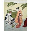 Woman sweeps up her love letter and puts them in baskets on a cow Poster Print by Harunobu (24 x 36)