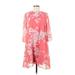 Eva Mendes by New York & Company Casual Dress - A-Line High Neck 3/4 sleeves: Pink Floral Dresses - Women's Size Small