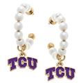 Women's CANVAS Style TCU Horned Frogs Pearl Hoop Enamel Drop Earrings