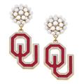 Women's CANVAS Style Oklahoma Sooners Pearl Cluster Enamel Drop Earrings
