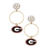 Women's CANVAS Style Georgia Bulldogs Pearl Cluster Enamel Hoop Earrings