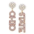 Women's CANVAS Style Ohio State Buckeyes Pearl Cluster Outline Enamel Drop Earrings